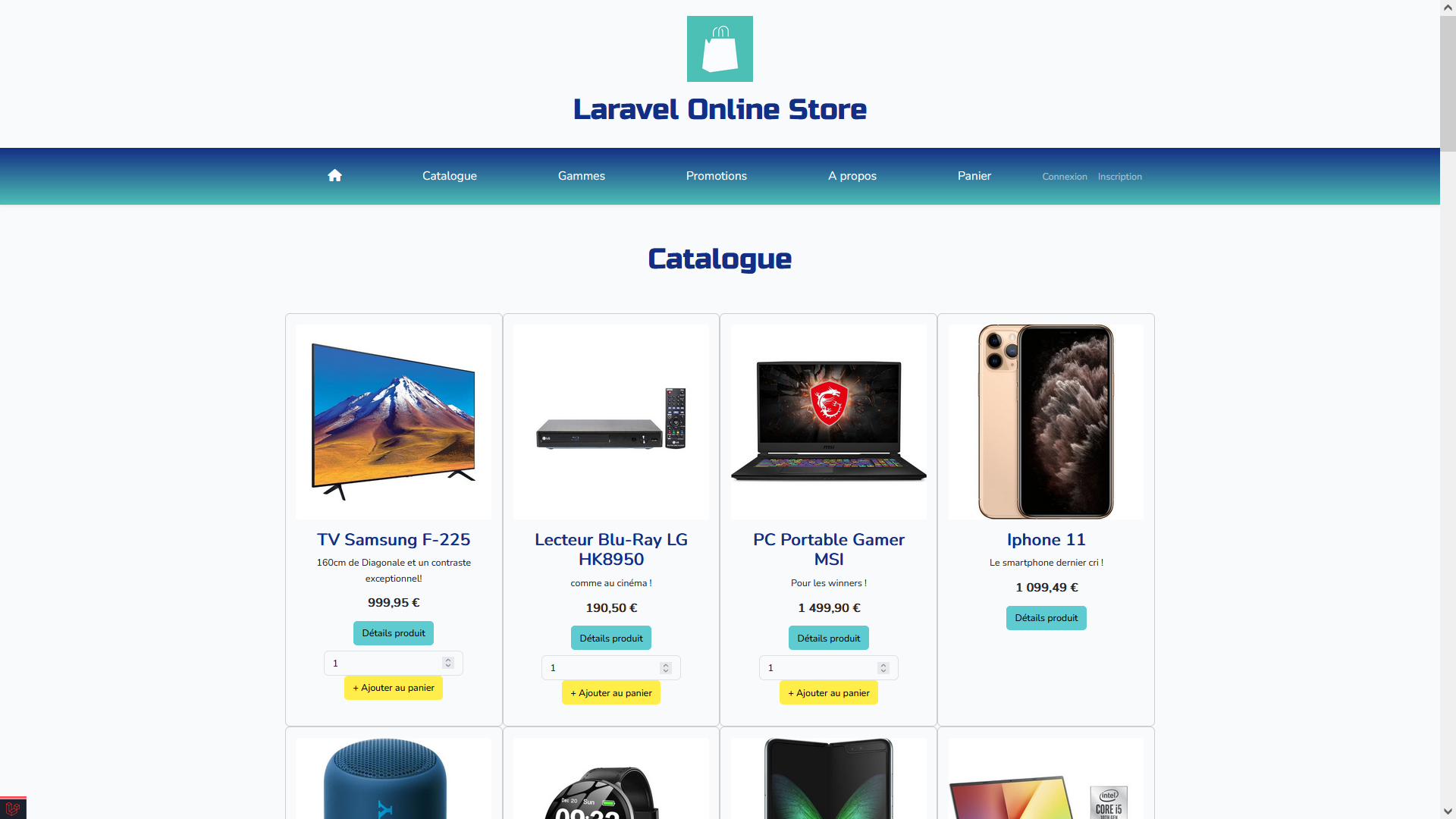 capture page gammes site Laravel Online Store