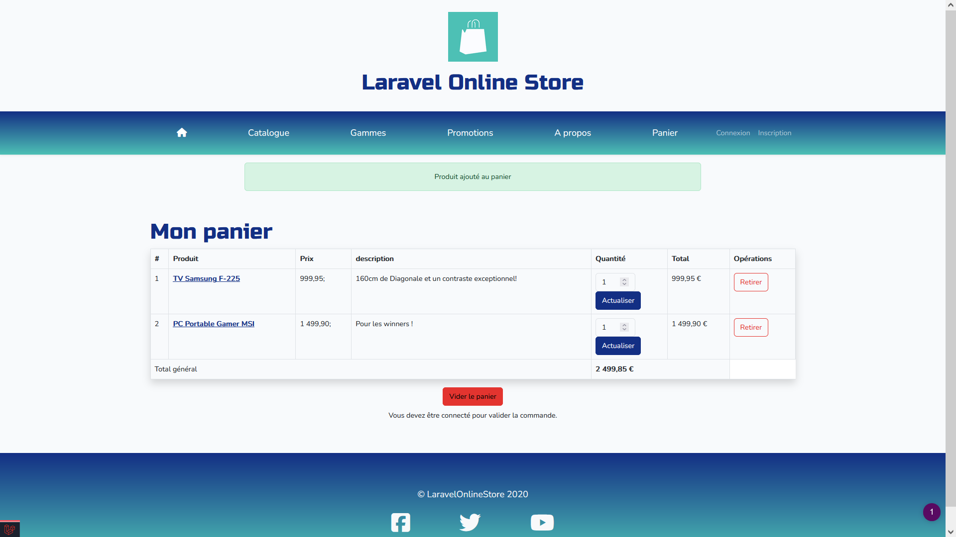 capture page panier Laravel Online Store