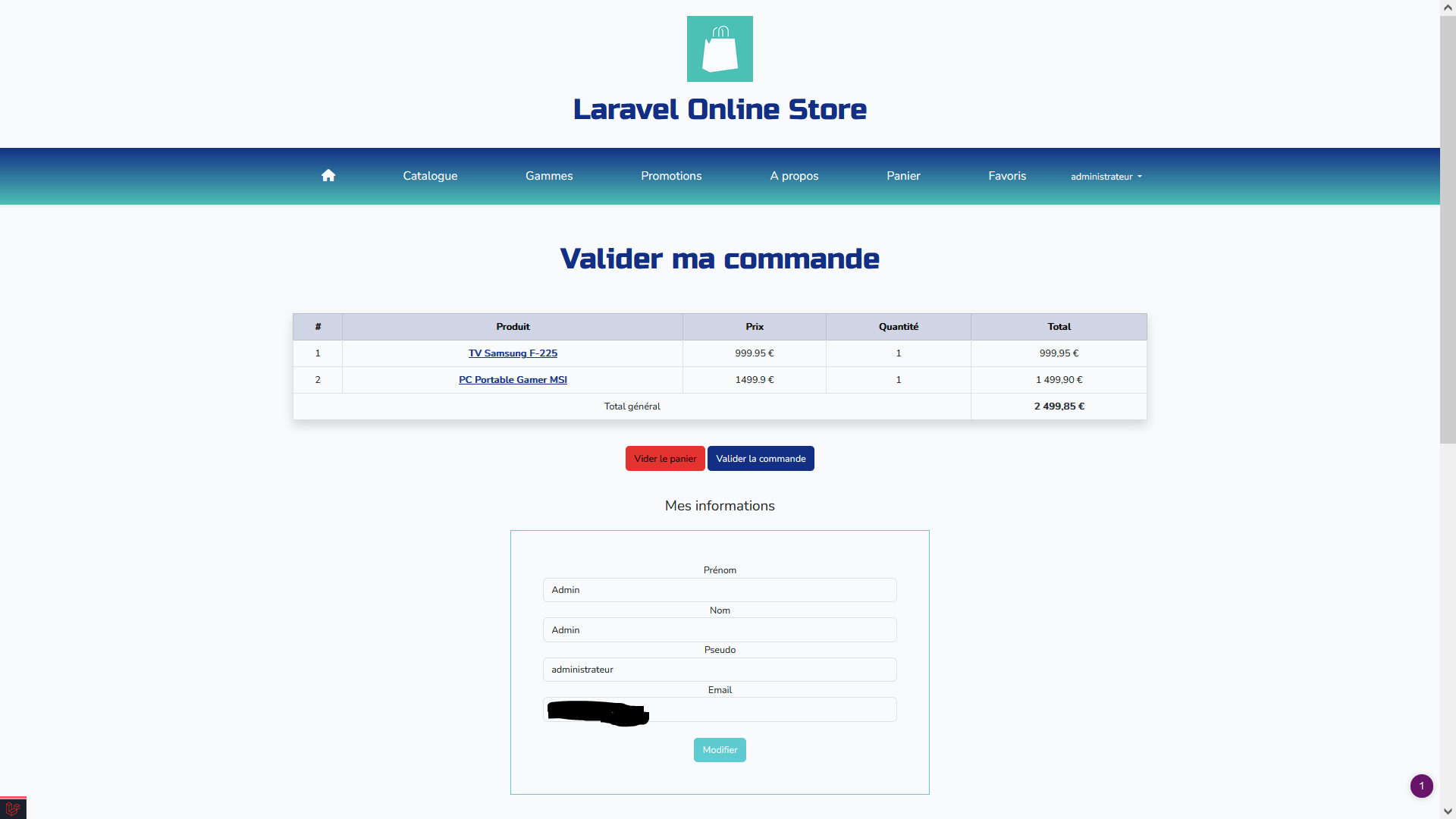 capture page validation commande Laravel Online Store