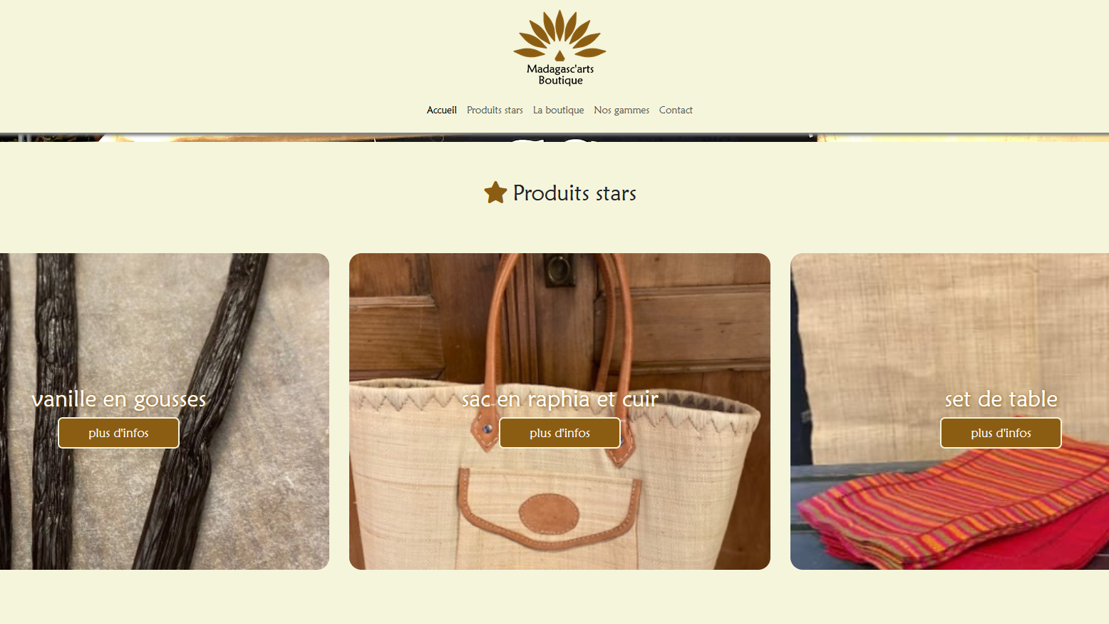 capture section produits stars site Madagasc'arts Boutique